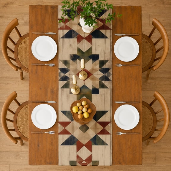 SPXUBZ Rustic Geometric Patchwork Table Runner 13 x 72 Inch Southwestern Quilt Pattern Dining Table Runner Farmhouse Kitchen Home Decor