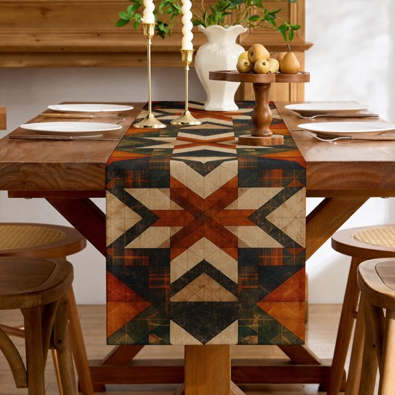 SPXUBZ Rustic Geometric Patchwork Table Runner 13 x 72 Inch Southwestern Quilt Pattern Dining Table Runner for Farmhouse Kitchen Home Decor