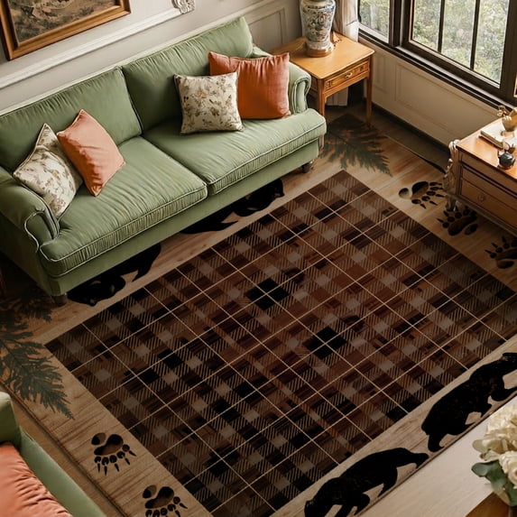 SPXUBZ Rustic Plaid Velvet Area Rug, Farmhouse Pattern Rectangle Floor Carpet, Soft Plush Non Slip Rug for Bedroom Living Room Decor 47.2"×31.5"