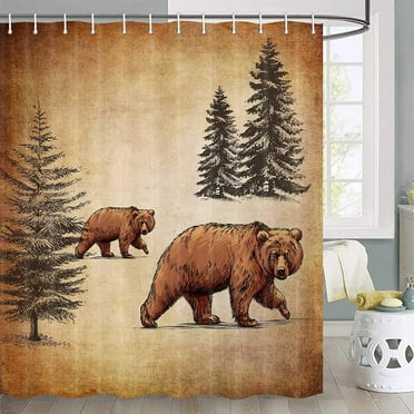 SPXUBZ Rustic Wild Animals Bear Polyester Shower Curtains for Bathroom Decor 12 Hooks 72X72 inch