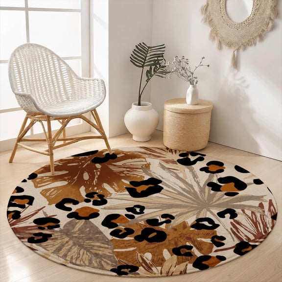 SPXUBZ Safari Cheetah Leopard Spot Round Area Rug, Wild Animal Print Velvet Washable Circle Carpet, Non-Slip Floor Mat for Living Room Bedroom Cool Aesthetic Home Decor (31.5", 39.4", 63", 78.7")