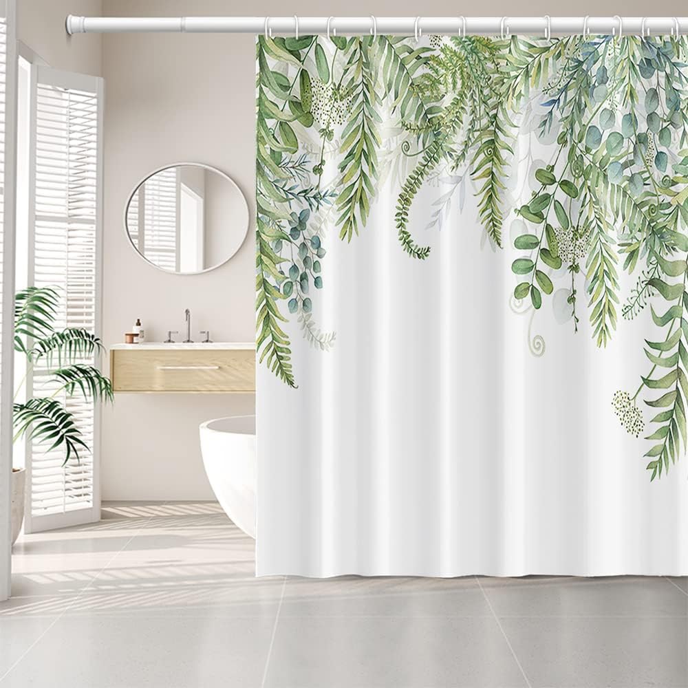 SPXUBZ Sage Green Leaves Shower Curtain for Bathroom Tropical Leaf