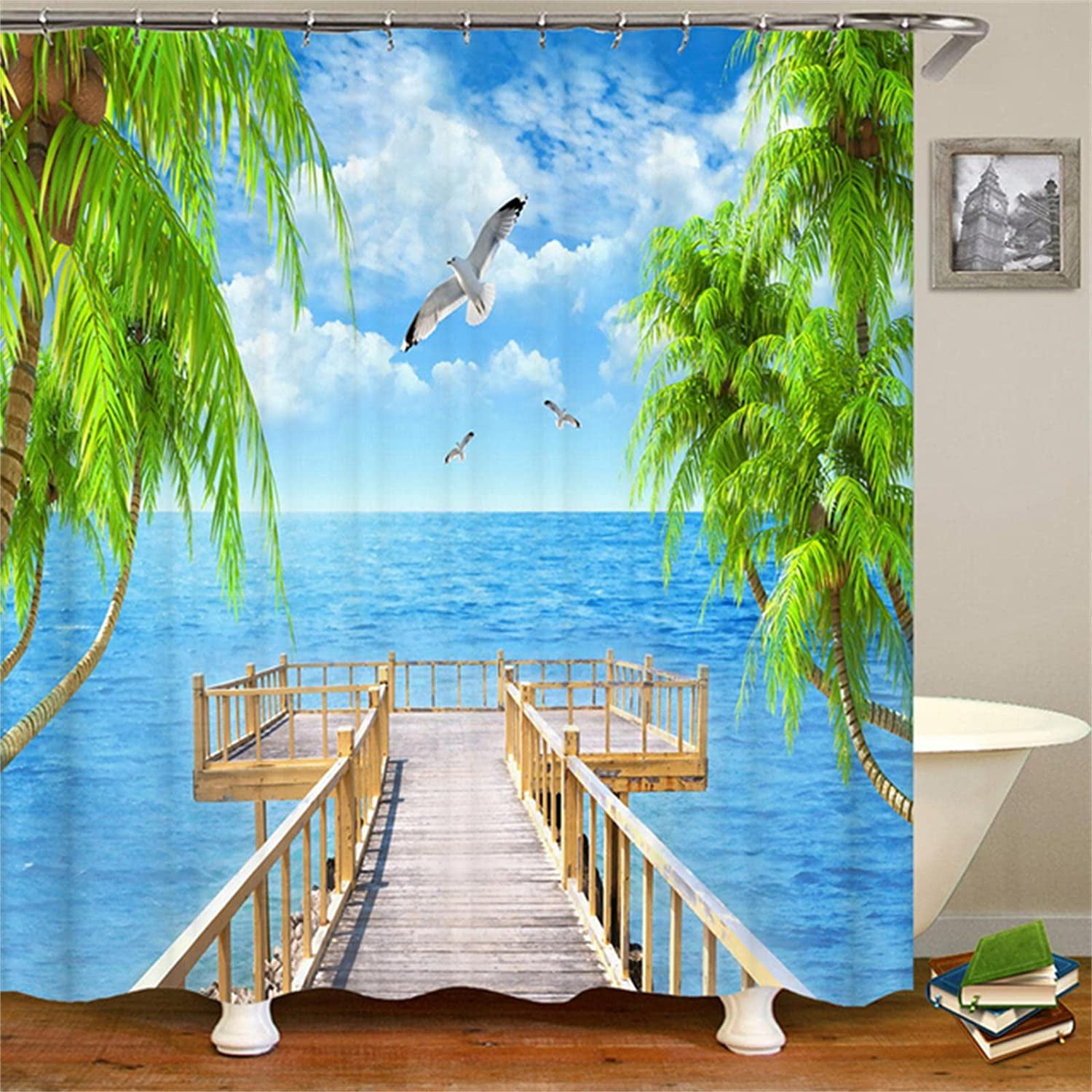 SPXUBZ Sea Bridge Scenery Shower Curtain, Fabric Showers Curtain, 12