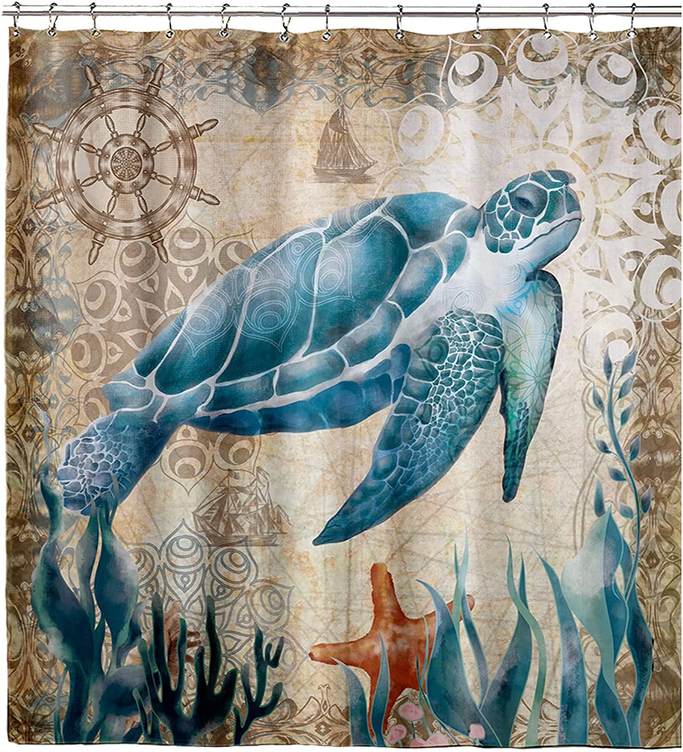 SPXUBZ Sea Turtle Shower Curtain Funny Blue Ocean Creature Shower