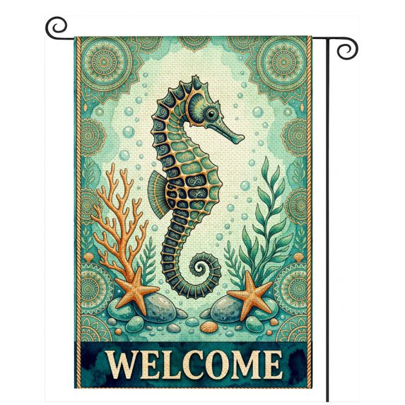 SPXUBZ Seahorse Coastal Garden Flag 12x18 Inch, Ocean Beach Linen Yard Flag with Marine Animal Design, Outdoor Decorative Flag for Garden Porch Patio Coastal Decor