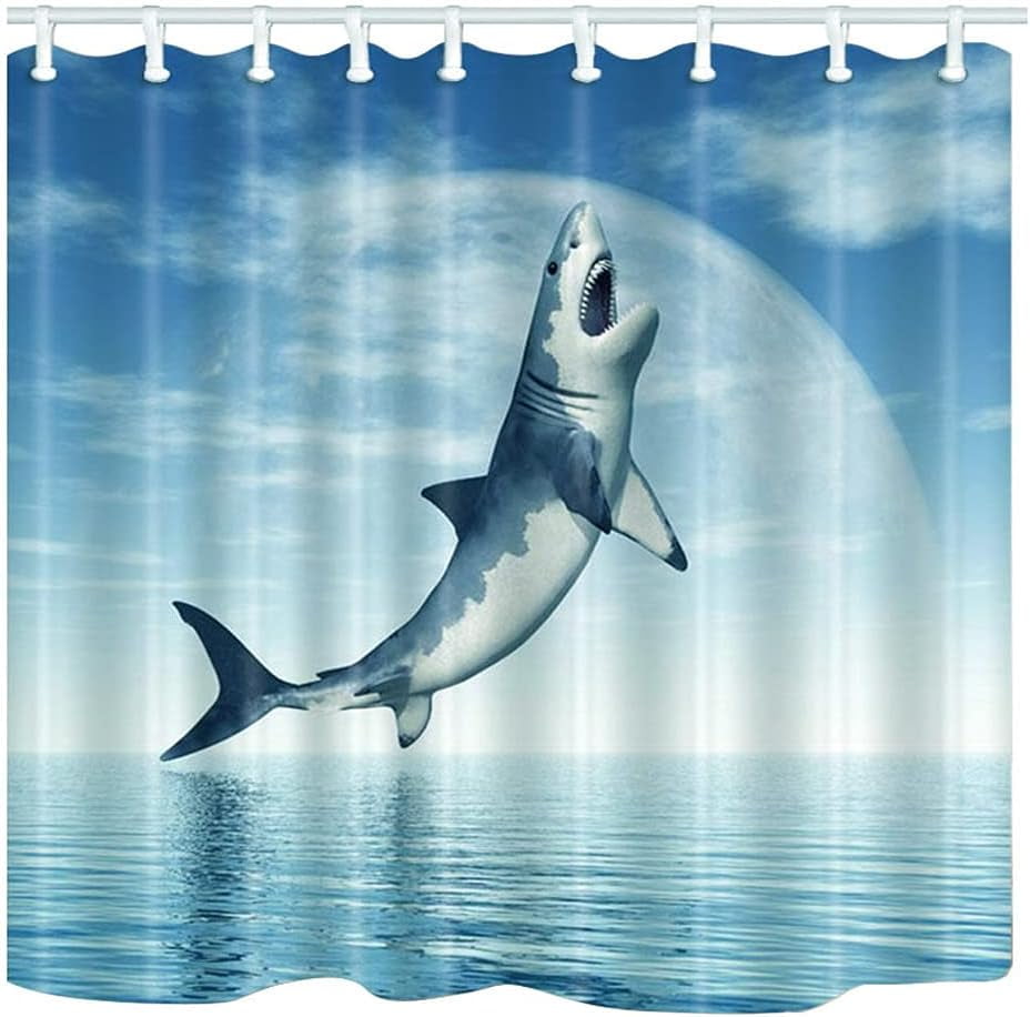 Tijuboni Funny Shark Bathing Shower Curtain Funny Bathroom Shower Curtains  Cool Animal Waterproof Polyester Fabric 72 x 72 Inch