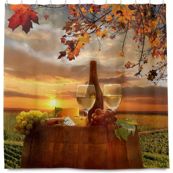 SPXUBZ Shower Curtain Bathroom Wine Barrel Vineyard with 12 Hooks Washable Polyester Fabric 72"x72" inch