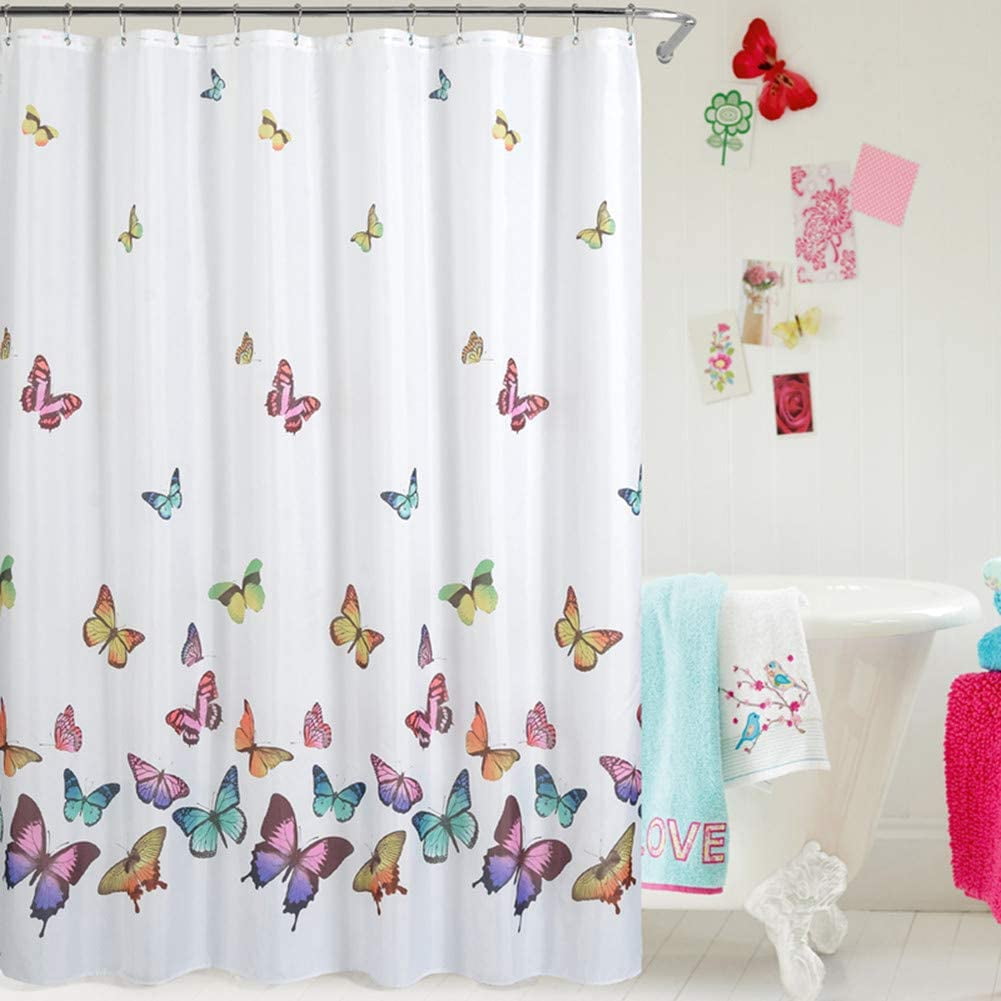 SPXUBZ Shower Curtain Set Colorful Butterfly in Spring Waterproof Fabric Bathroom Curtains Home Bath Decor with 12 Hooks 72 X 72 Inches