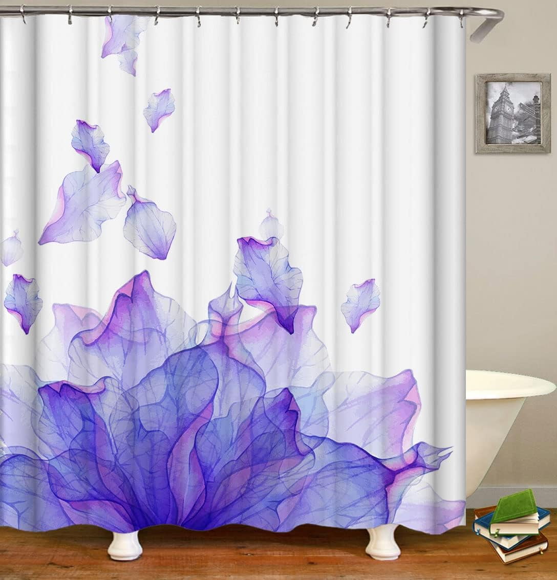 SPXUBZ Shower Curtains, Purple Flower Falling Petals Simple and Elegant