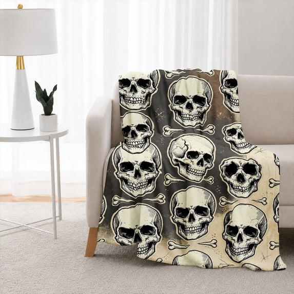 SPXUBZ Skull Pattern Throw Blanket 50x60 Inch, Gothic Style Soft Fleece Blanket, Decorative Cozy Blanket for Bedroom Sofa 80"x60"
