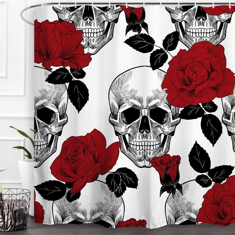 SPXUBZ Skulls Shower Curtain Sugar Rose Flowers Skull Skeleton