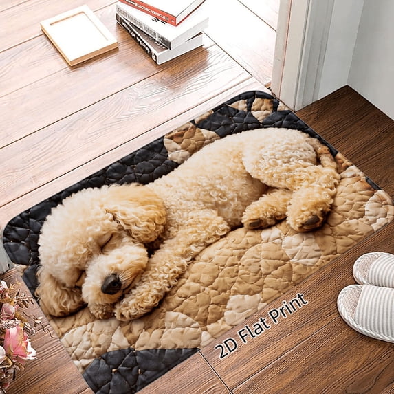 SPXUBZ Sleeping Fluffy Dog Print Non Slip Kitchen Mats Bathroom Rugs Floor Mats for Floor 31.5x19.7 inch