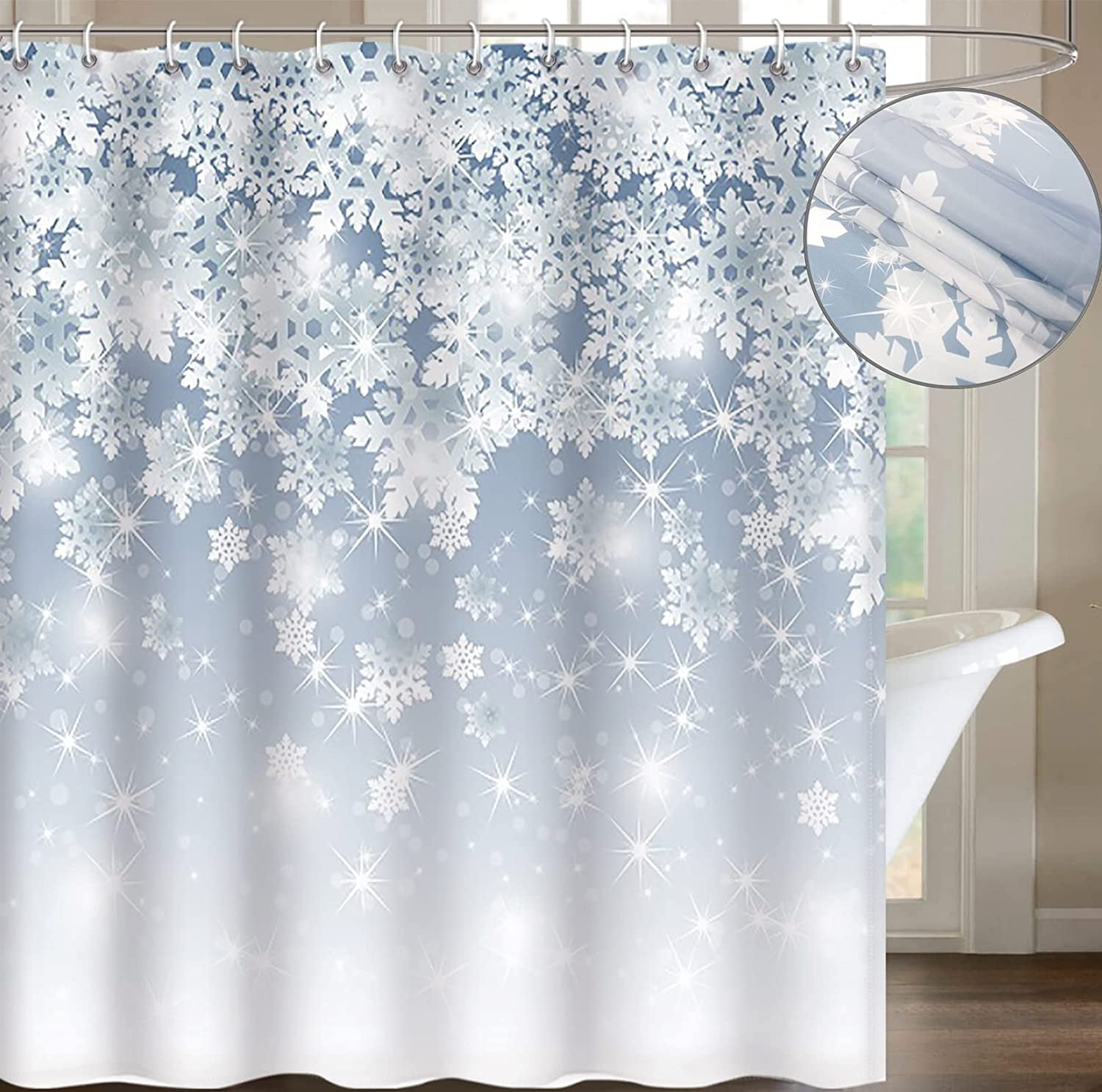SPXUBZ Snowflake Shower Curtain 72Wx72L Inch, Crystal Clear and