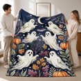 thumbnail image 1 of SPXUBZ Soft Warm Cozy Cute Halloween Ghosts Crescent Moon Stars Flannel Throw Blanket For Bed Couch Sofa Spooky Decor Gift, 1 of 3
