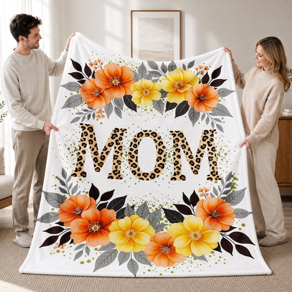 SPXUBZ Soft Warm Cozy Mom Leopard Print Floral Sunflower Wreath Flannel Throw Blanket For Bed Couch Sofa Mother's Day Gift