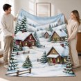 thumbnail image 1 of SPXUBZ Soft Warm Cozy Winter Snow Village Red Roof Cabins Flannel Throw Blanket For Bed Couch Sofa Holiday Decor Gift, 1 of 3