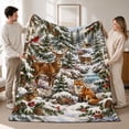thumbnail image 1 of SPXUBZ Soft Warm Cozy Winter Snowy Forest Majestic Deer Foxes Flannel Throw Blanket For Bed Couch Sofa Rustic Lodge Decor, 1 of 3