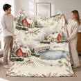 thumbnail image 1 of SPXUBZ Soft Warm Cozy Winter Snowy Village Stream Cabins Scene Flannel Throw Blanket For Bed Couch Sofa Holiday Decor Gift, 1 of 3