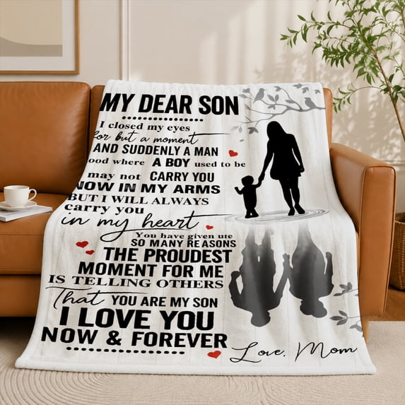 SPXUBZ Son Quote Flannel Fleece Blanket, Inspirational Family Message Throw Blanket, Soft Cozy Warm Blanket for Bedroom Couch Decor