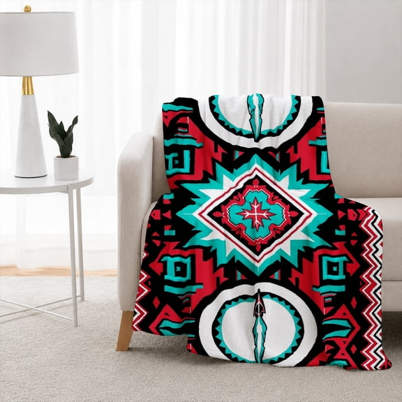SPXUBZ Southwestern Tribal Geometric Native Pattern Flannel Throw Blanket Soft Warm Cozy Fleece Blanket for Couch Sofa Bed Decor