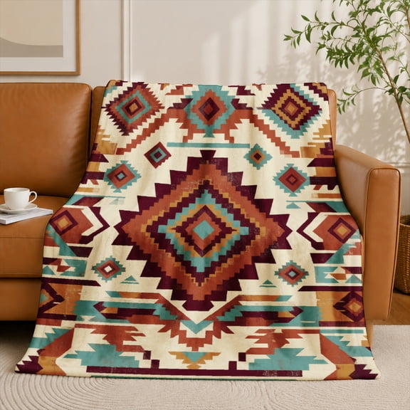 SPXUBZ Southwestern Tribal Geometric Native Pattern Flannel Throw Blanket Soft Warm Cozy Fleece Blanket for Living Room Couch Decor