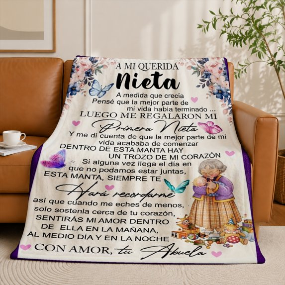 SPXUBZ Spanish Quote Floral Flannel Fleece Blanket, Inspirational Message Throw Blanket, Soft Cozy Warm Blanket for Home Bedroom Decor