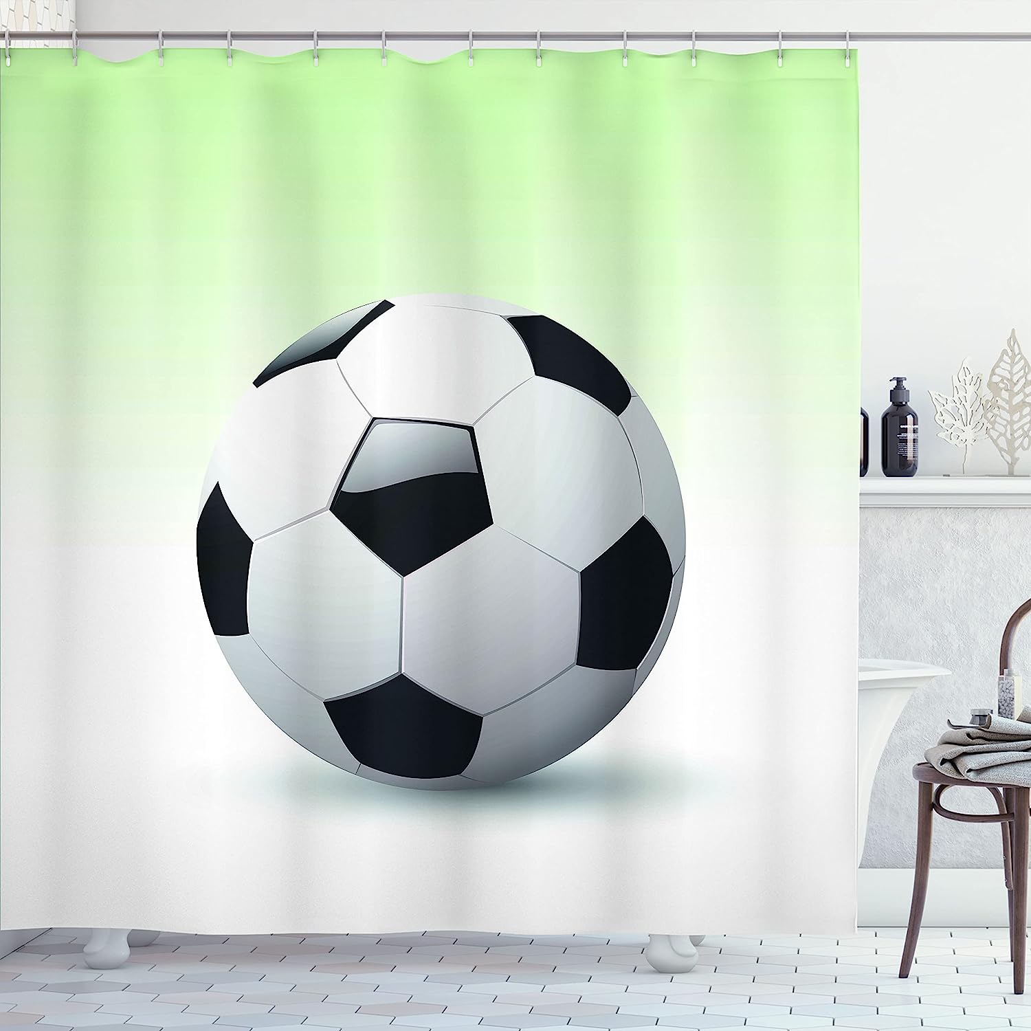 SPXUBZ Sports Shower Curtain, Vector Image of Football Soccer Ball
