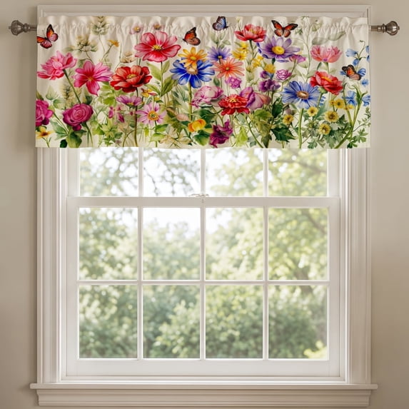 SPXUBZ Spring Wildflower Colorful Floral Field Meadow Window Valance, Rod Pocket Kitchen Curtains Valance for Bathroom Living Room Small Window Treatment,...