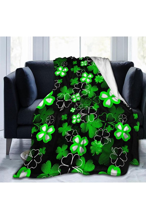 St. Patrick's Day Lucky Clover Lightweight Throw Blanket for Bed/Couch/Sofa/Camping- Green Lucky Shamrocks Irish Clover 60"X50"