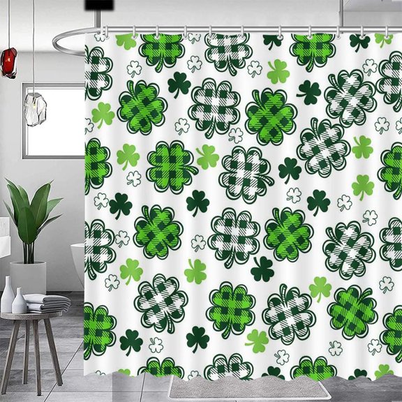 SPXUBZ St. Patrick's Day Shower Curtain for Bathroom Shamrock Shower Curtain Irish Lucky Clover Buffalo Check Plaid Bathroom Decor Washable Durable Fabric 72x72 in