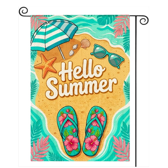 SPXUBZ Summer Beach Garden Flag 12x18 Inch, Flip Flop Tropical Linen Yard Flag, Outdoor Decorative Flag for Garden Lawn Porch Patio Vacation Decoration