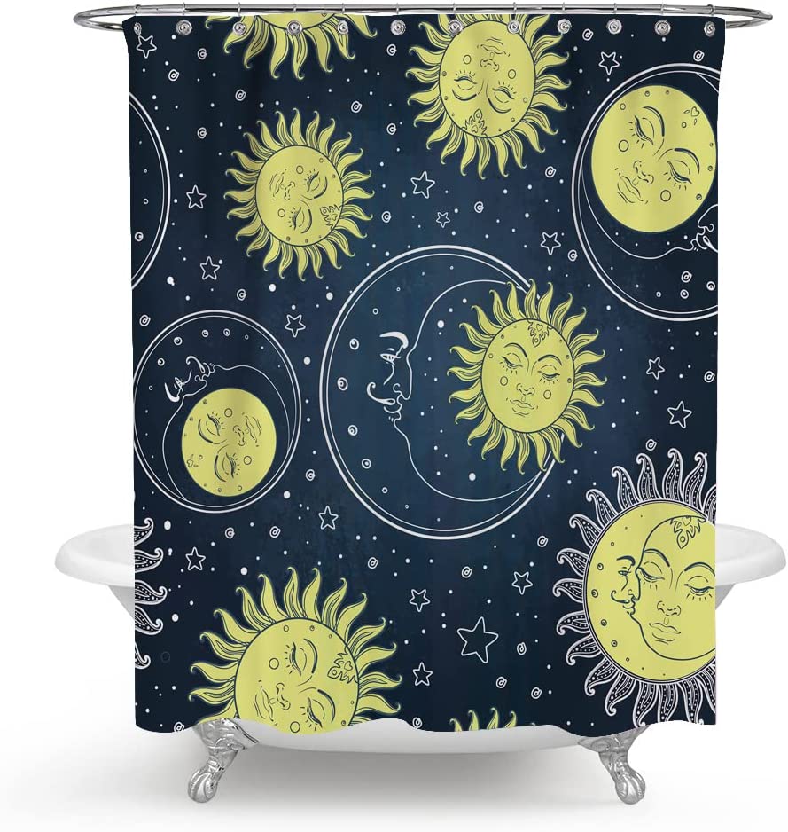 SPXUBZ Sun and Moon Shower Curtains for Bathroom 72X72 Inches,Stars