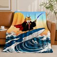 thumbnail image 1 of SPXUBZ Surfing Cat Ocean Flannel Fleece Blanket Funny Animal Throw Blanket Beach Theme Soft Cozy Blanket for Kids Bedroom Sofa 80"x60", 1 of 5