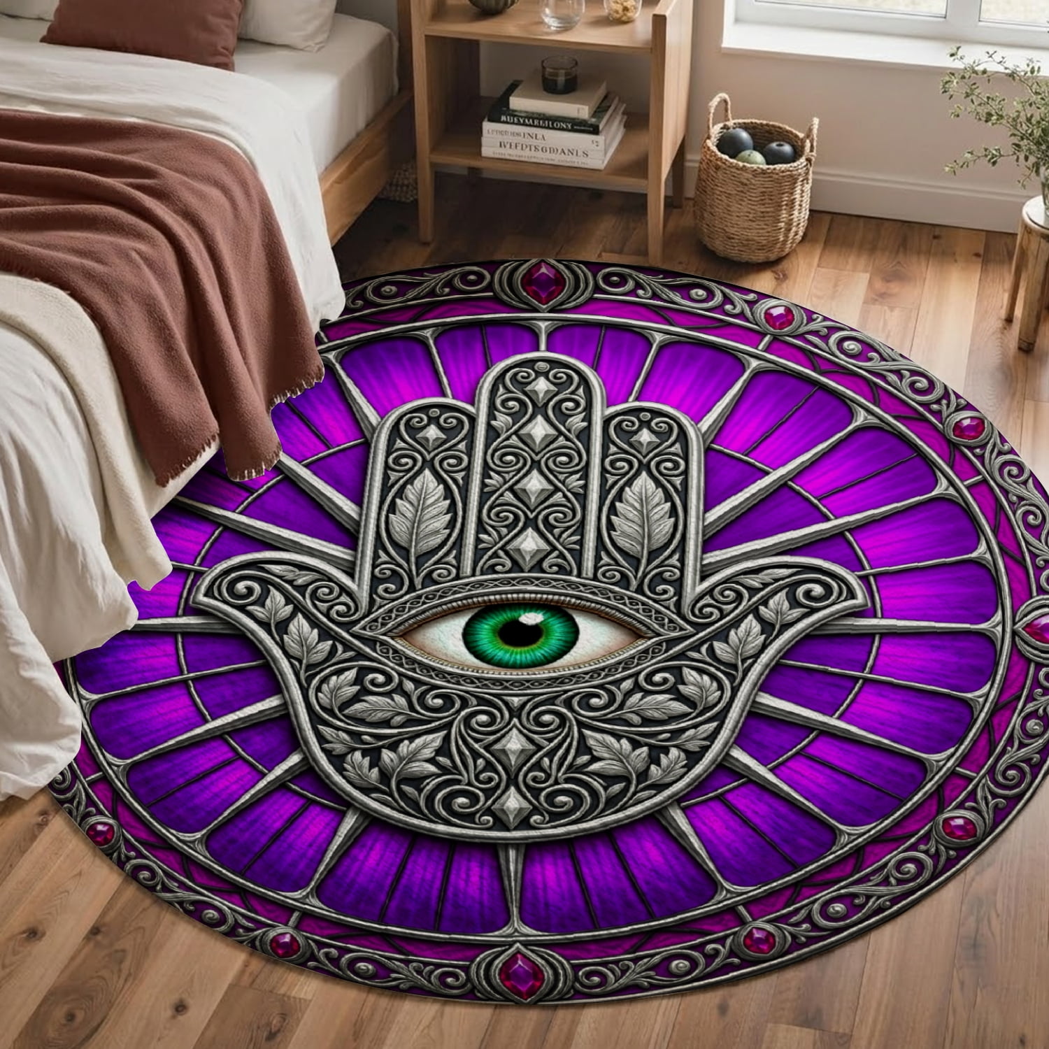 SPXUBZ Symmetrical Hand Pattern Round Area Rug Soft Velvet Circle ...