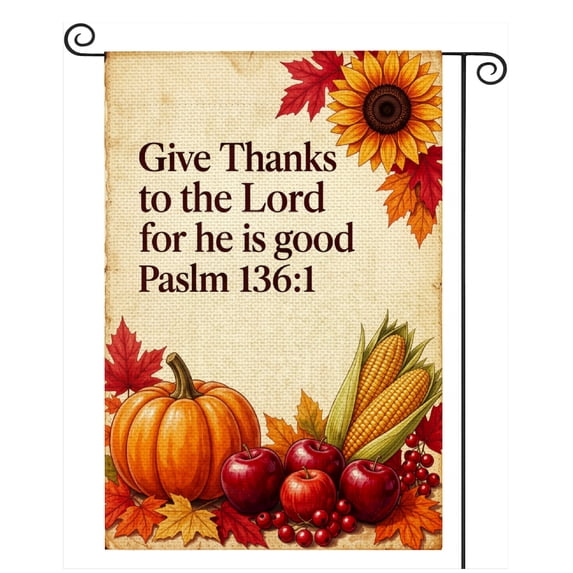 SPXUBZ Thanksgiving Pumpkin Garden Flag 12x18 Inch, Autumn Harvest Linen Yard Flag with Fall Floral Design, Outdoor Decorative Flag for Garden Lawn Porch Seasonal Decor