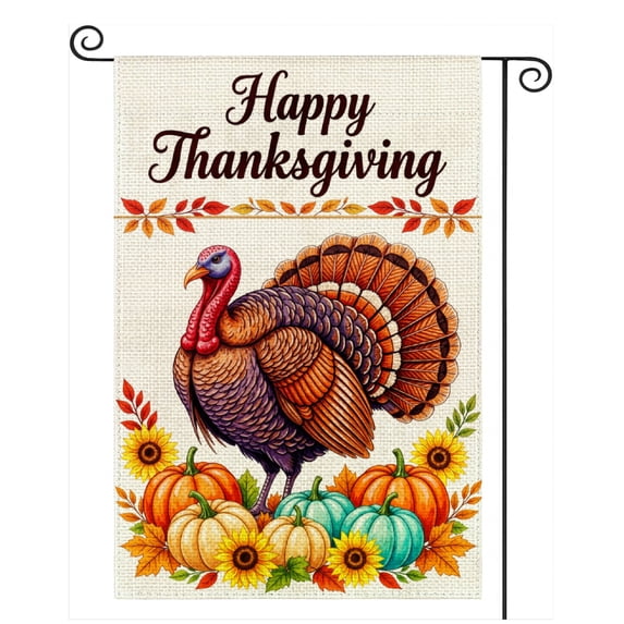 SPXUBZ Thanksgiving Turkey Garden Flag 12 x 18 Inch Linen Fall Outdoor Yard Flag Harvest Front Porch Lawn Patio Seasonal Decoration
