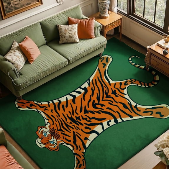SPXUBZ Tiger Animal Velvet Area Rug, Wild Nature Pattern Rectangle Floor Carpet, Soft Plush Non Slip Rug for Bedroom Living Room Decor 47.2"×31.5"