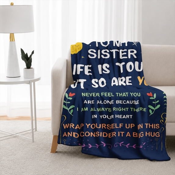 SPXUBZ To My Sister Life Is Tough Night Sky Quote Flannel Throw Blanket Soft Warm Cozy Fleece Blanket Inspirational Sister Gift