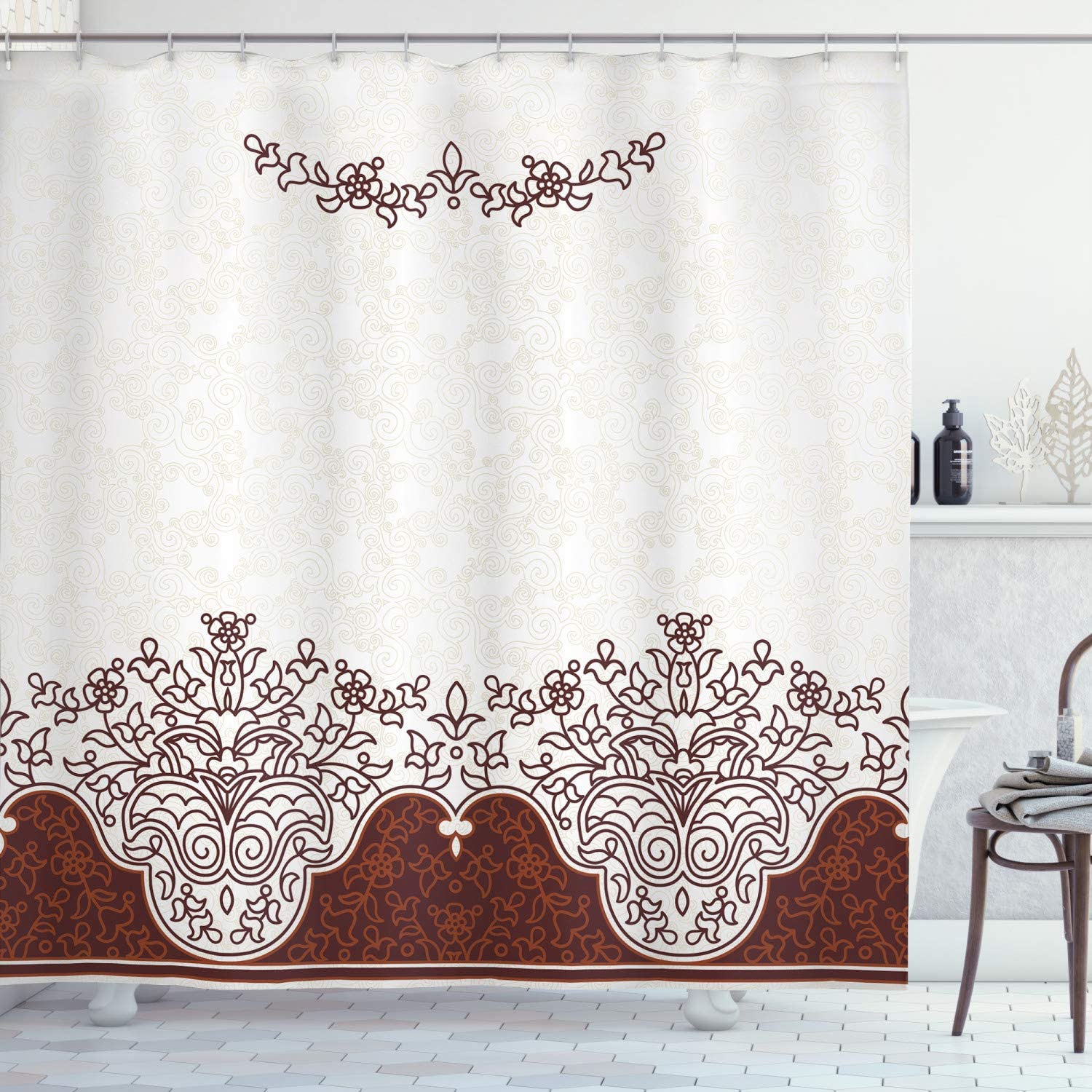 SPXUBZ Traditional Shower Curtain Ornate Old Iranian Classical Frieze