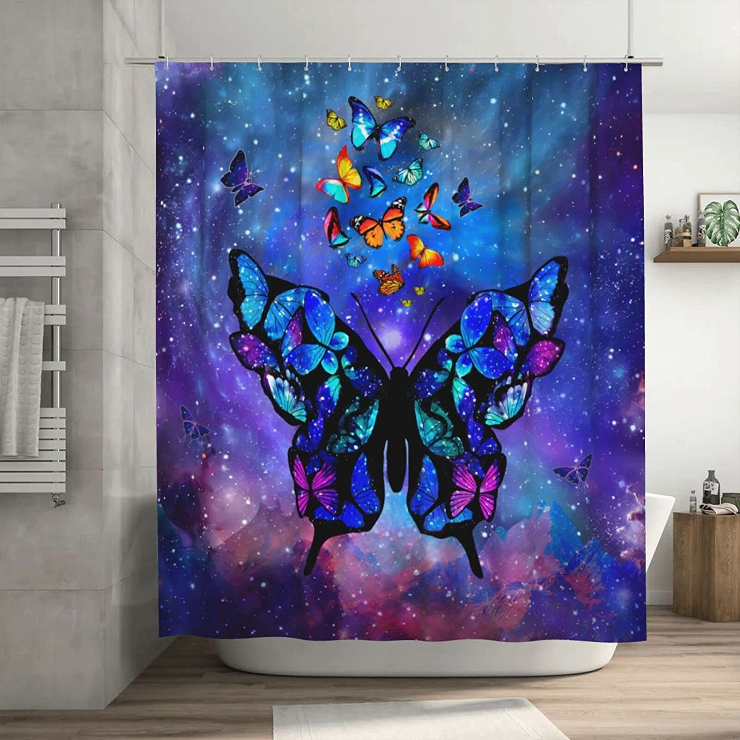 SPXUBZ Trippy Butterfly Shower Curtain Starry Sky Universe Boho Shower Curtain Set for Bathroom