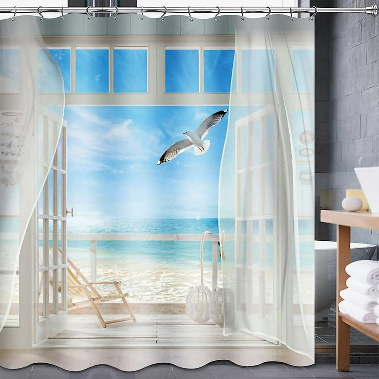 SPXUBZ Tropical Ocean Shower Curtain Beach Shower Curtain with 12 Hooks Summer Scene Tropical Shower Curtains Washable Waterproof Fabric Shower