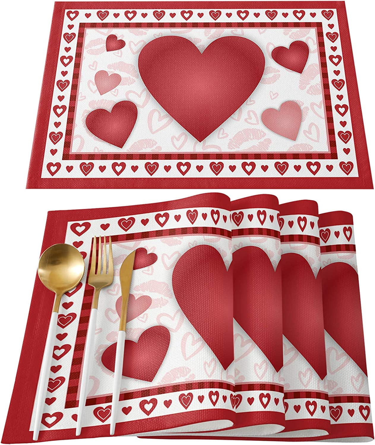 SPXUBZ Valentine's Day Placemats, Heart Border Red Big Heart 18x12 inch
