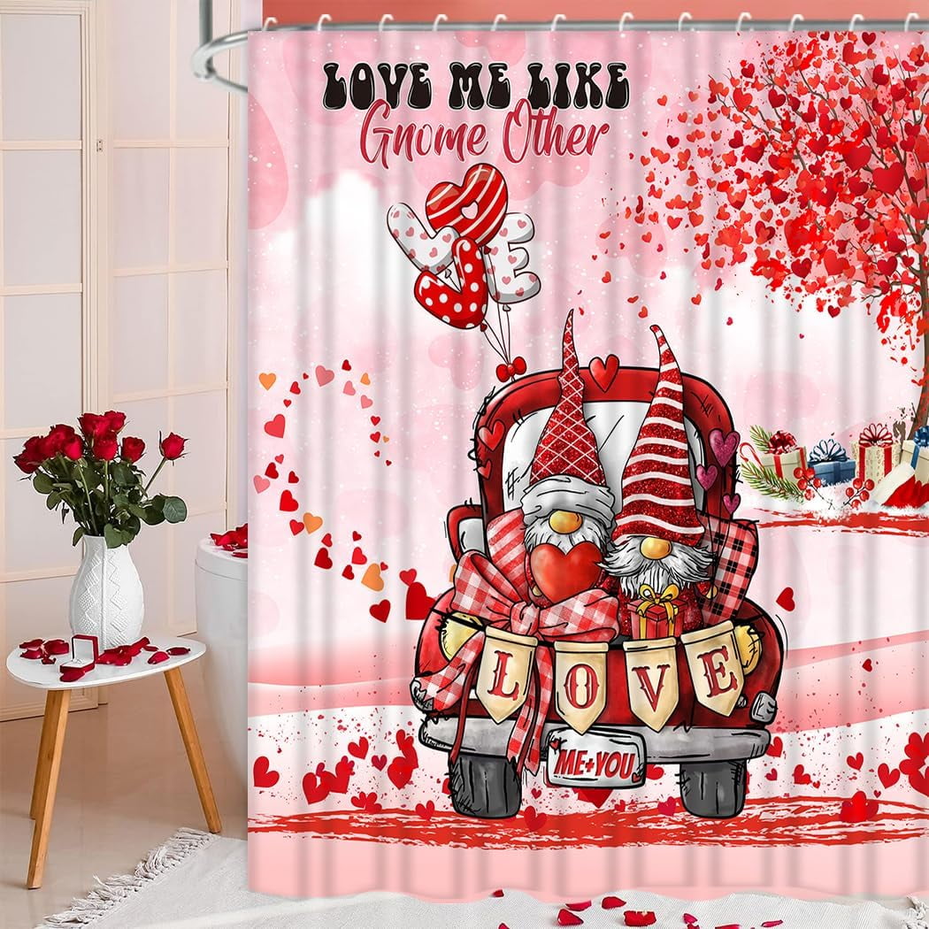 SPXUBZ Valentine's Day Shower Curtain Valentine's Gnome Truck Love Love ...