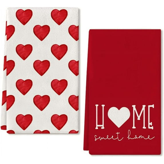 SPXUBZ Valentine's Day kitchen towel, simple red and white love sweet home, suitable for home kitchen Valentine's Day couple love wedding gift towel set of 2