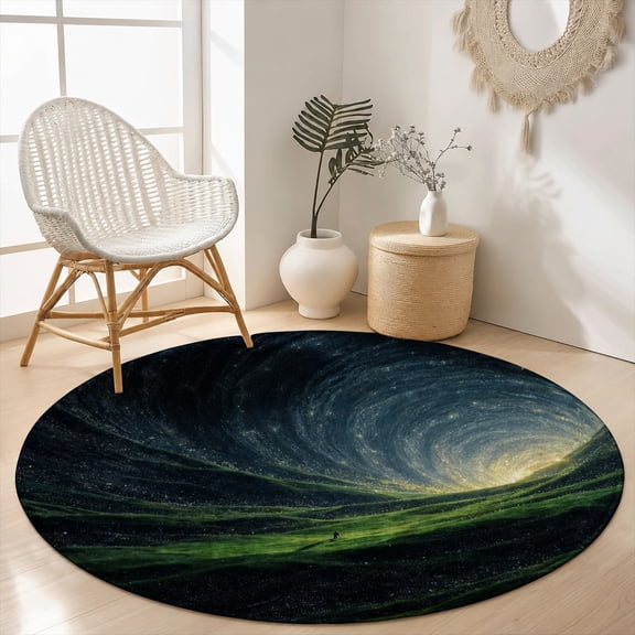 SPXUBZ Velvet Round Area Rug 3D Abstract Green Black Vortex Circular Floor Mat Soft Non-Slip Modern Geometric Swirl Accent Carpet for Bedroom Throw Rug