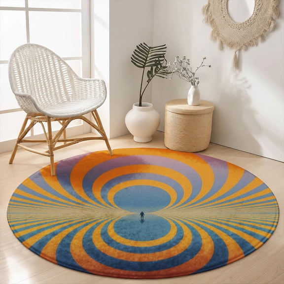 SPXUBZ Velvet Round Area Rug 3D Optical Illusion Circular Floor Mat Soft Non-Slip Accent Carpet for Living Room Bedroom Trippy Psychedelic Throw Rug