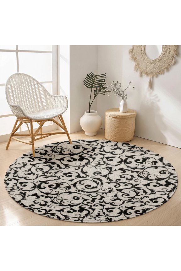 Velvet Round Area Rug Abstract Black White Static Noise Circular Floor Mat Soft Non-Slip Minimalist Geometric Accent Carpet for Living Room Throw Rug