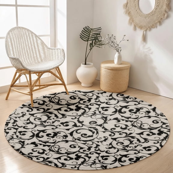 SPXUBZ Velvet Round Area Rug Abstract Black White Static Noise Circular Floor Mat Soft Non-Slip Minimalist Geometric Accent Carpet for Living Room Throw Rug