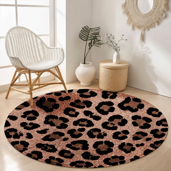 SPXUBZ Velvet Round Area Rug Exotic Wild Leopard Cheetah Skin Print Circular Floor Mat Soft Non-Slip Animal Texture Safari Decor Carpet for Bedroom Throw Rug