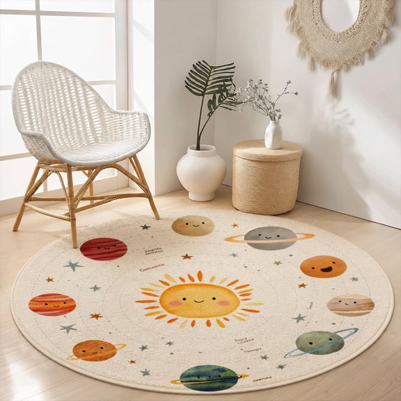 SPXUBZ Velvet Round Area Rug Mystic Celestial Sun Moon Stars Circular Floor Mat Soft Non-Slip Astrology Beige Aesthetic Carpet for Bedroom Throw Rug